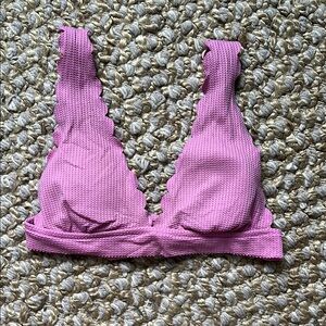 Aerie Waffle Scalloped Tie Longline Triangle Bikini Top